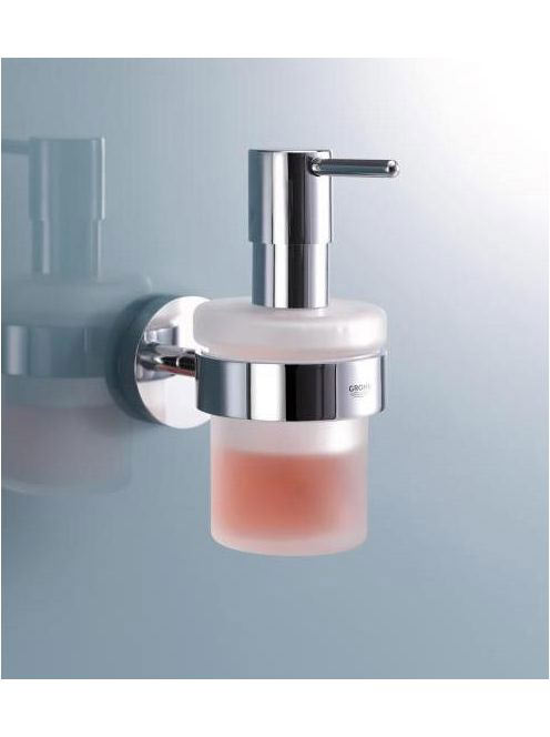 Grohe Essentials üveg szappanadagoló, fém fali tartókonzol,