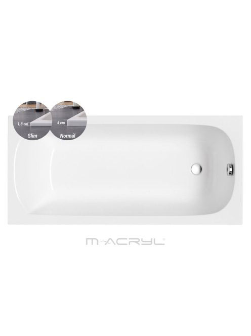 M-Acryl Mira Slim akril kád 180x80 kádlábbal és peremrögzítő