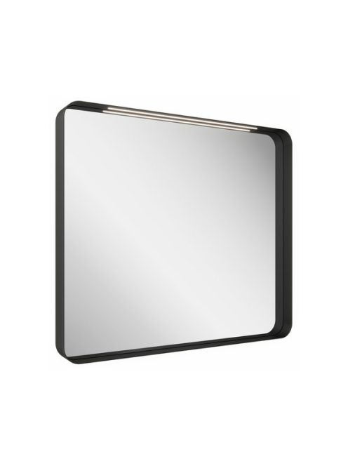 Ravak Strip fekete fürdőszobai tükör 90x70 cm, világítással