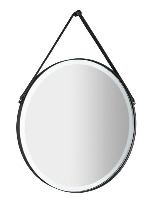 Sapho Orbiter matt fekete kerek tükör 60 cm, LED világítássa